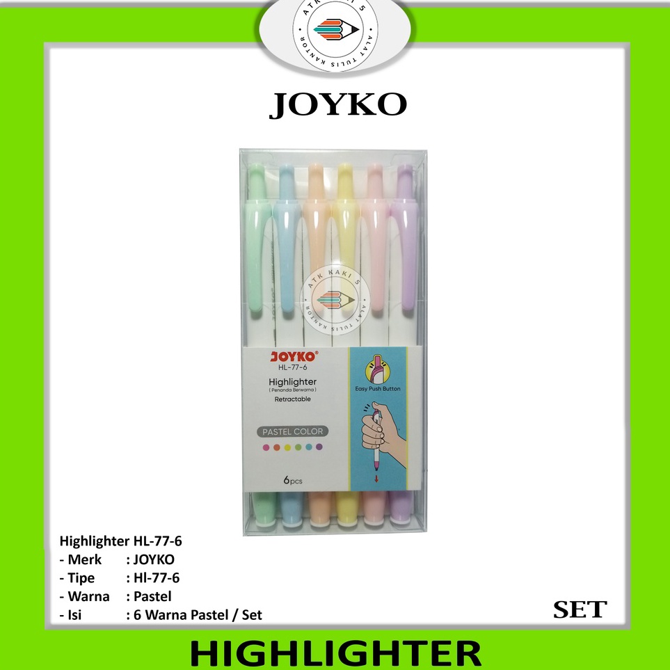 

JOYKO Highlighter HL 77 6 Penanda Warna Warni Set KODE Q2I5