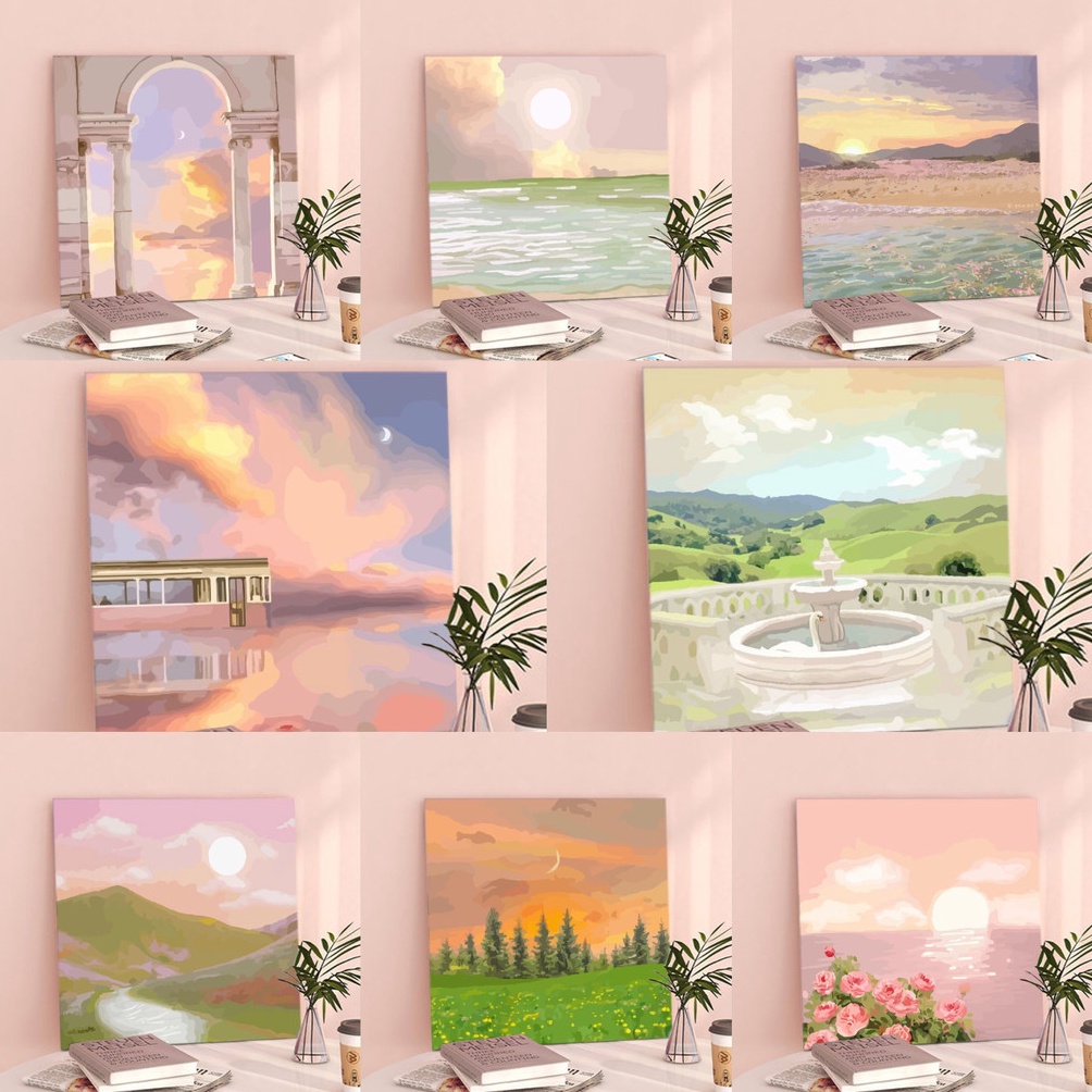 

Paint By Number 2x2 Nature Series DIY Painting Kit Canvas Paint By Number Kit Digital Aesthetic Kanvas Lukis Landscape KODE E6S7
