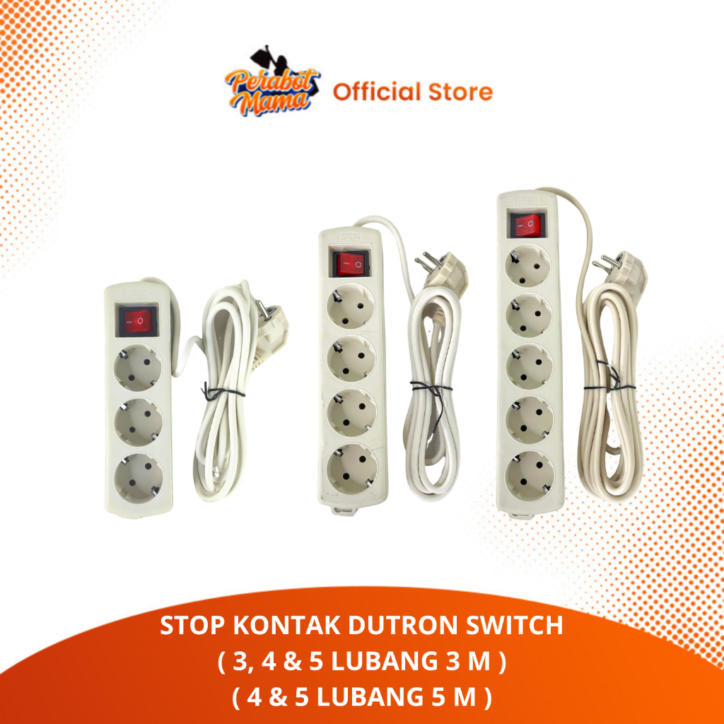 STOP KONTAK DUTRON SWITCH 3 LUBANG 3 METER, 4 LUBANG 3 M, 4 LUBANG 5 M, 5 LUBANG 5 M