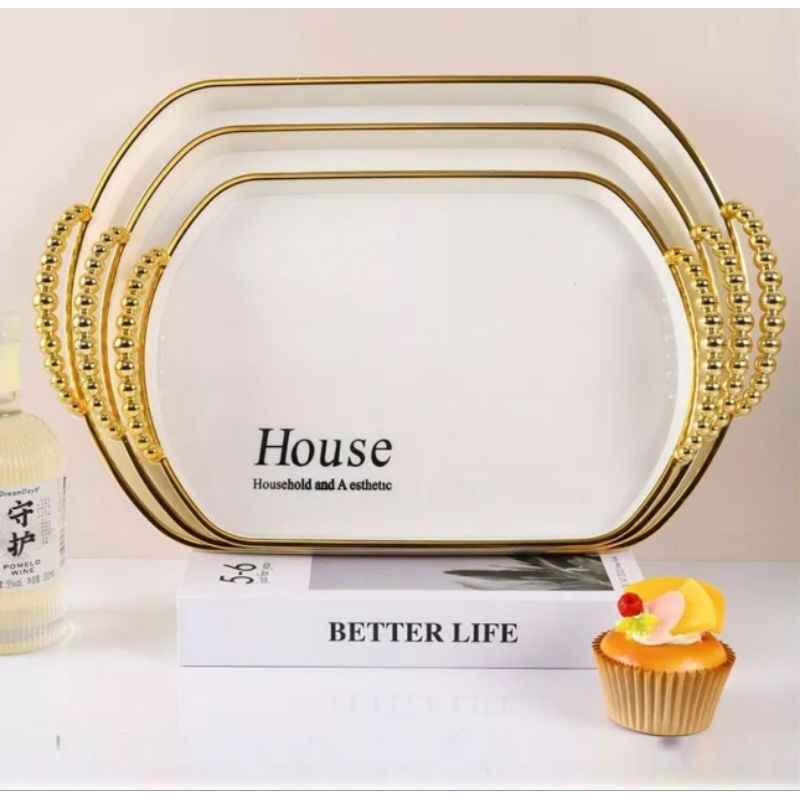 Nampan Putih Gold Nampan Gold Putih Nampan Mewah Nampan Murah Set SML Akrilik Plastik Putih List Gol