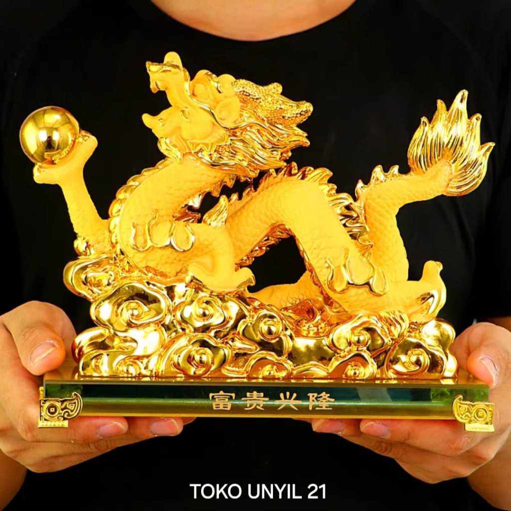 24CM NAGA Hiasan Patung Naga Dekorasi Fengshui Patung Naga Fengshui Naga Gold Naga Kaca  Besar