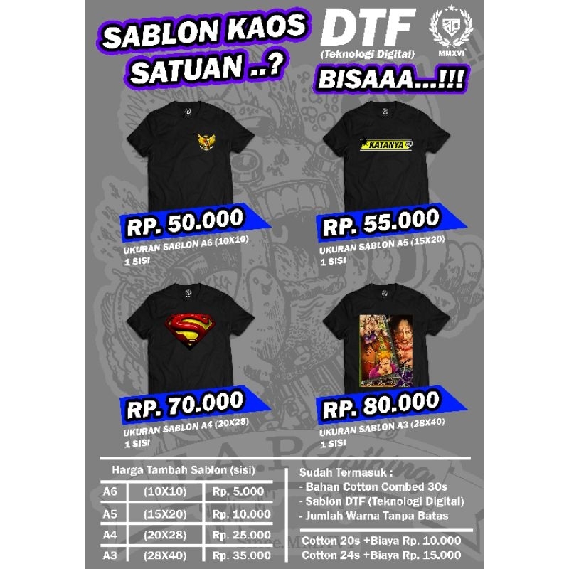 KAOS SABLON CUSTOM 2 SISI A6 & A4