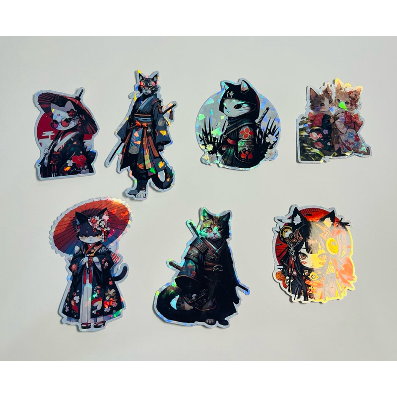 

7 pcs Sticker Samurai Cat Holographic/Vinyl