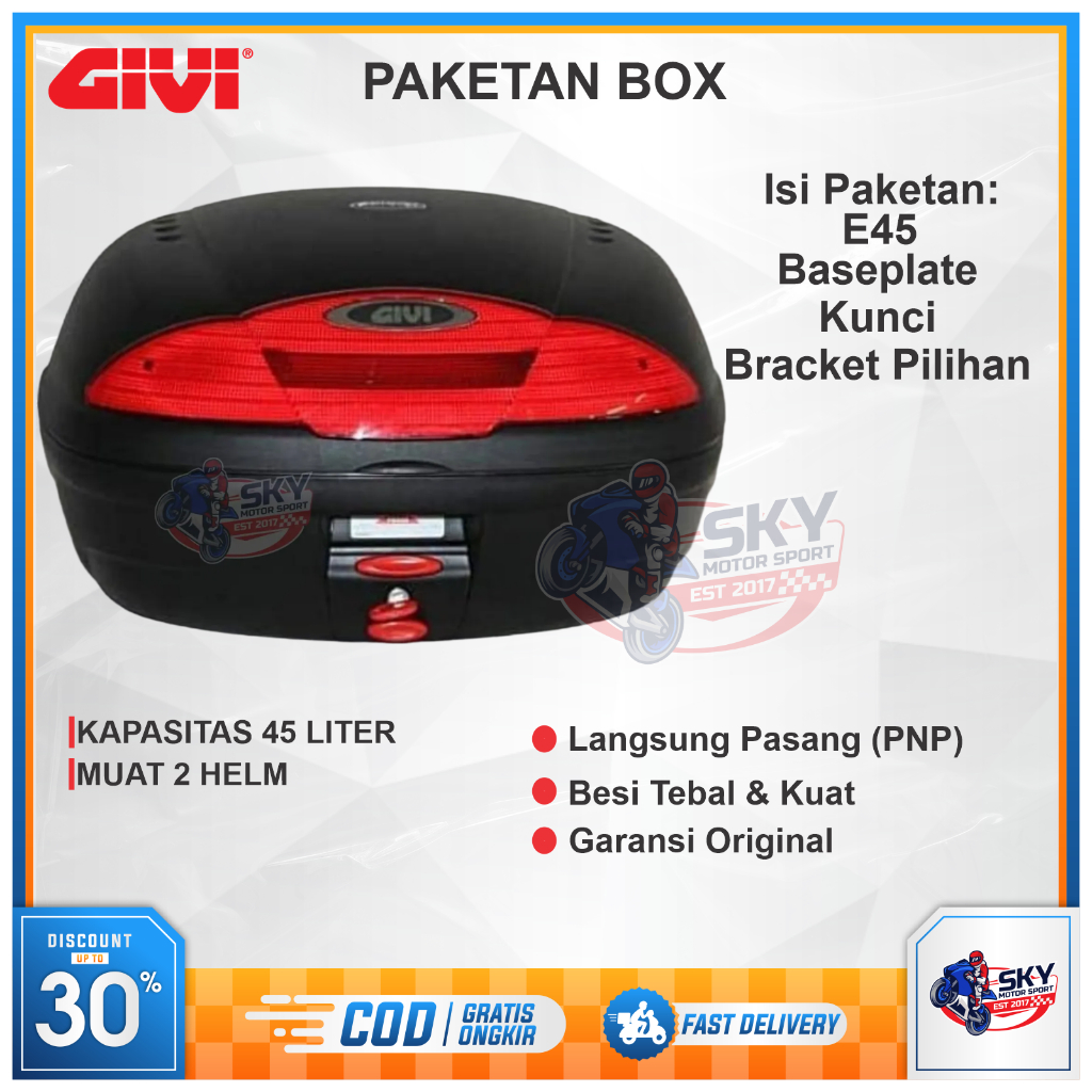 Paket Box + Bracket GIVI E45 Nmax Vario Pcx Adv Xmax CB150 Beat Scoopy Lexi Freego Mio Original