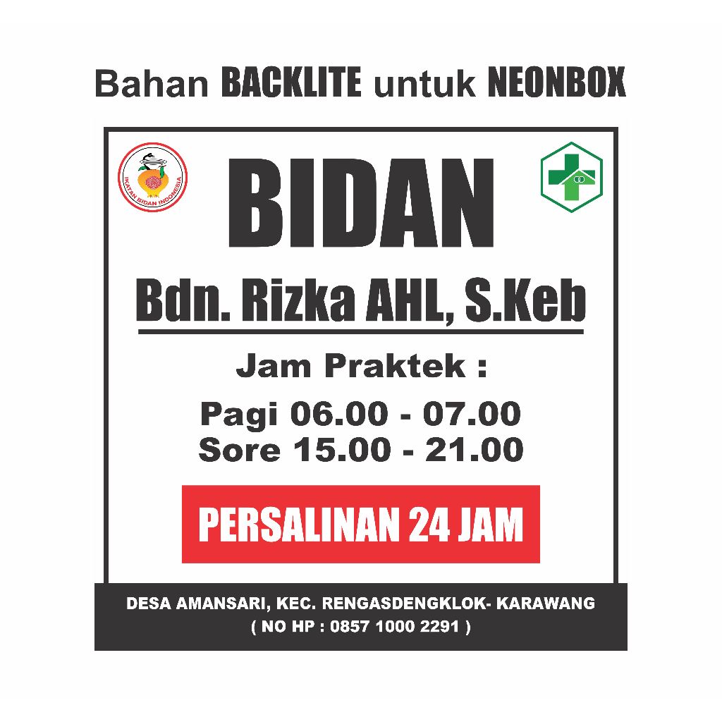 Plang Neon Box Praktek Bidan Bahan BACKLITE JERMAN FREE CUSTOM