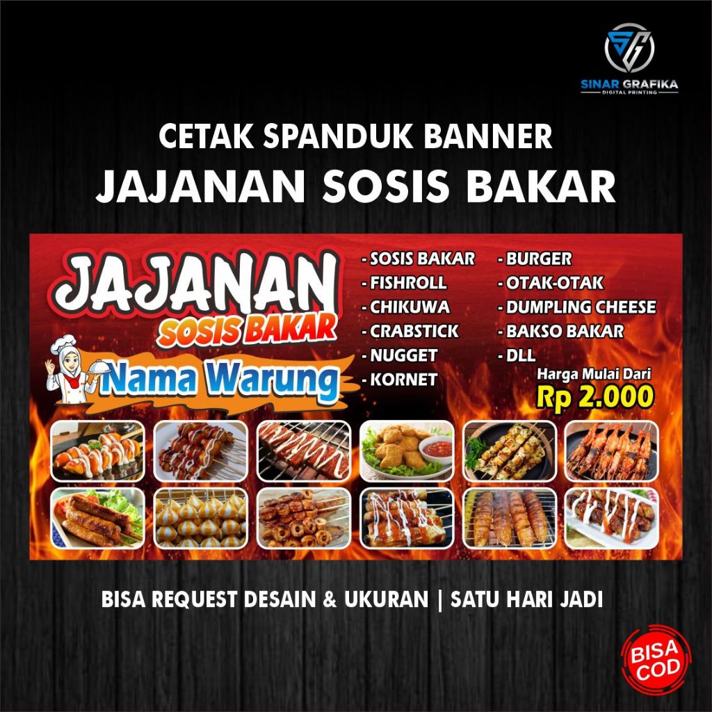 RN Spanduk Warung Jajanan Sosis Bakar/Desain Custom