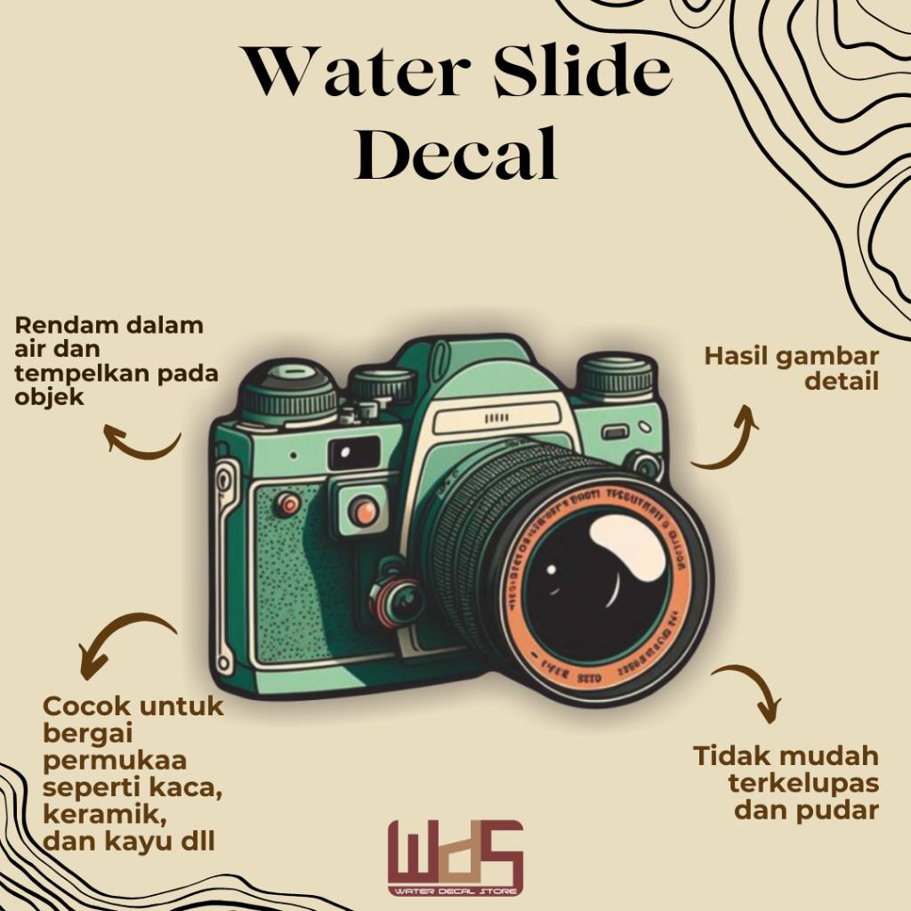 

WATER SLIDE DECAL KAMERA / DECAL AIR / STIKER AIR / MERCHANDISE