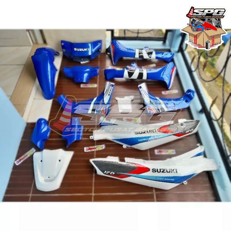 cover body suzuki satria lumba biru putih full set halus suzuki satria lumba biru putih cover bodi h
