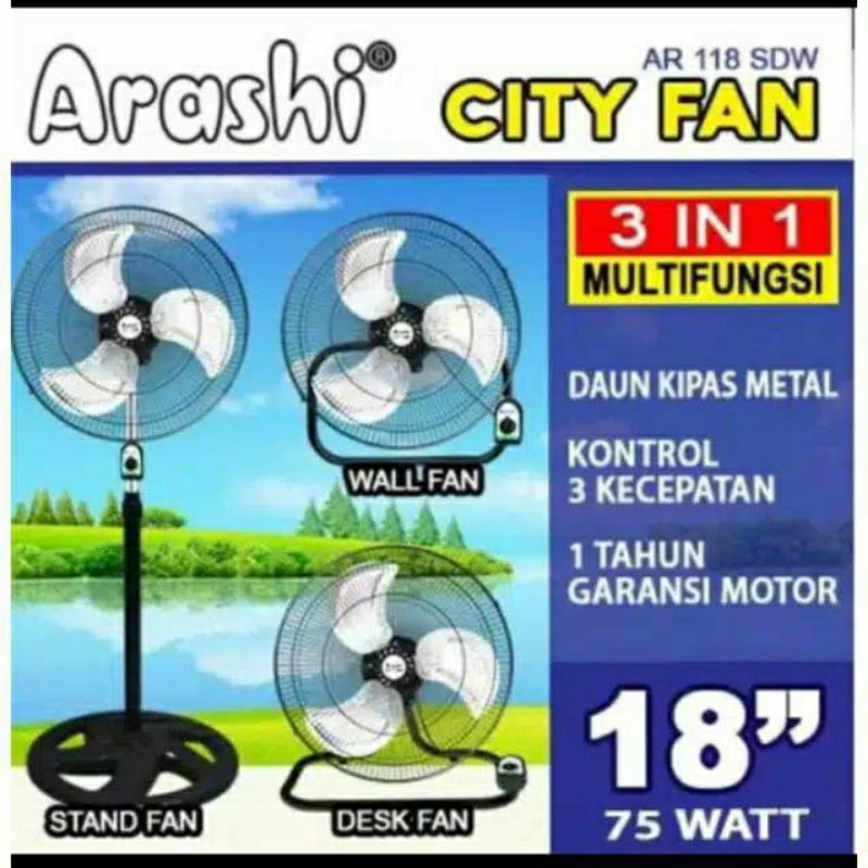 Kipas arashi 3 in 1 Ready Non garansi Kipas Angin Arashi City Fan AR 118 SDW 18" Fungsi 3 in 1- Daun