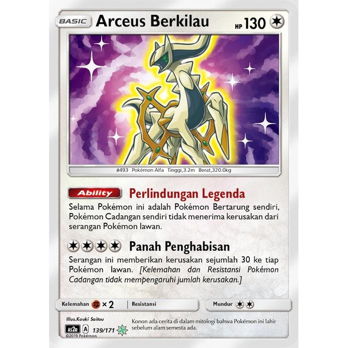 Kartu Pokemon Indonesia Arceus Berkilau Foil AS2A 139/171 Mulus