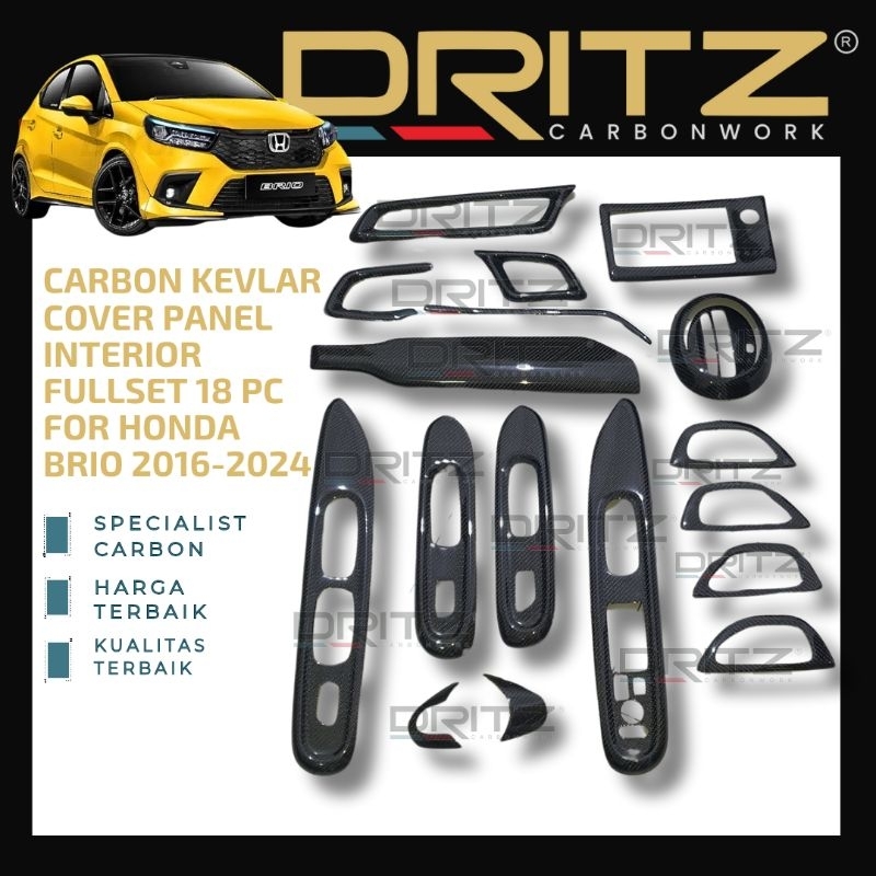 Carbon Kevlar Cover Panel interior full SET 16 Mobil HONDA NEW BRIO Aksesoris Karbon