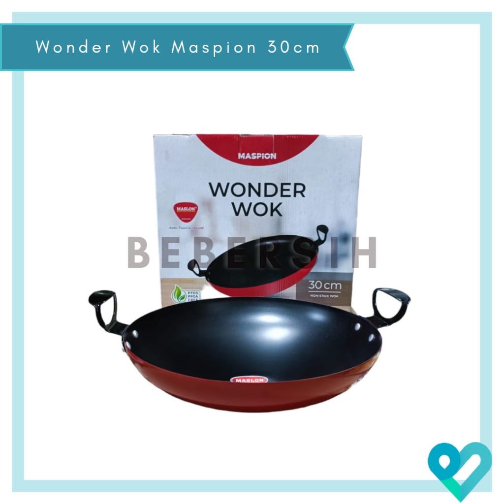 Wajan Wonder Wok Maspion 30 cm /Wajan Anti Lengket Hitam Merah