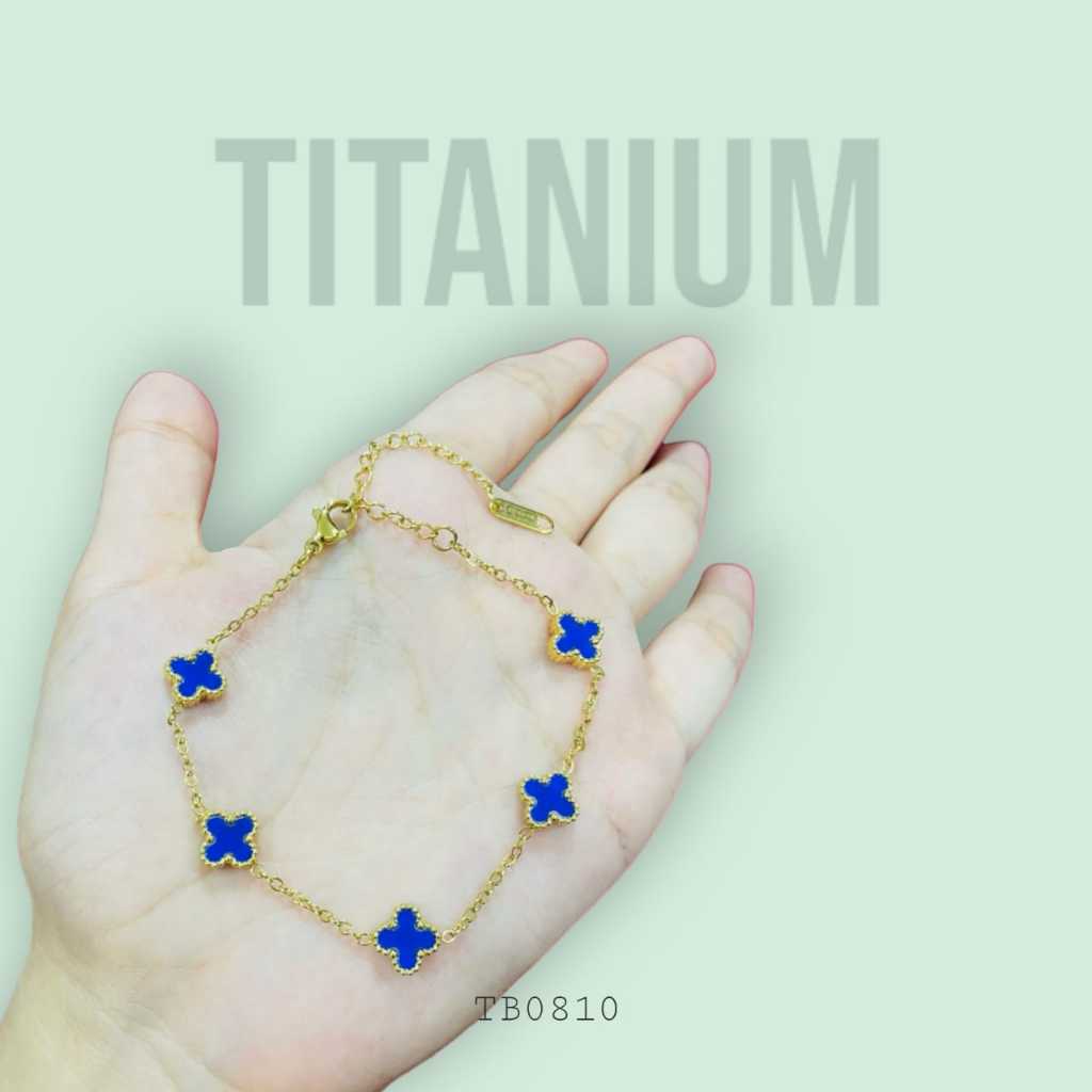 Gelang Titanium Gold Clover Biru