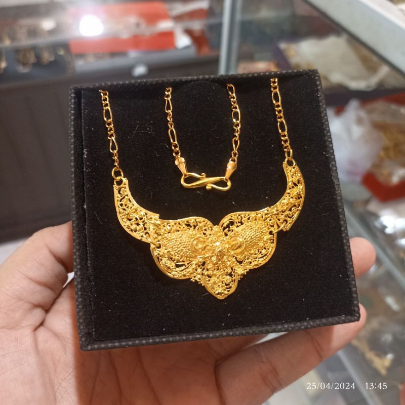 kalung dubai ukir bali bahan alpaka lapis emas