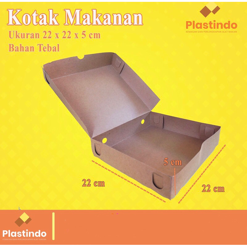 Kotak Dus Kraft Kue Jajan Roti 22x22x5 cm | Dus Makanan isi 10 pcs Tanpa Laminasi | Dus Kraft Pizza