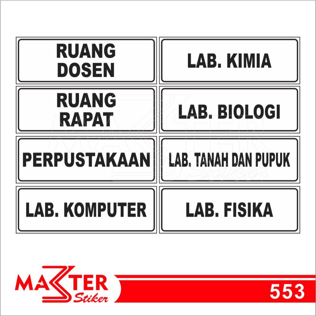

553 - Stiker Nama Ruangan dan Laboratorium di Kampus/Universitas, Tahan Air, dan Bisa Custom