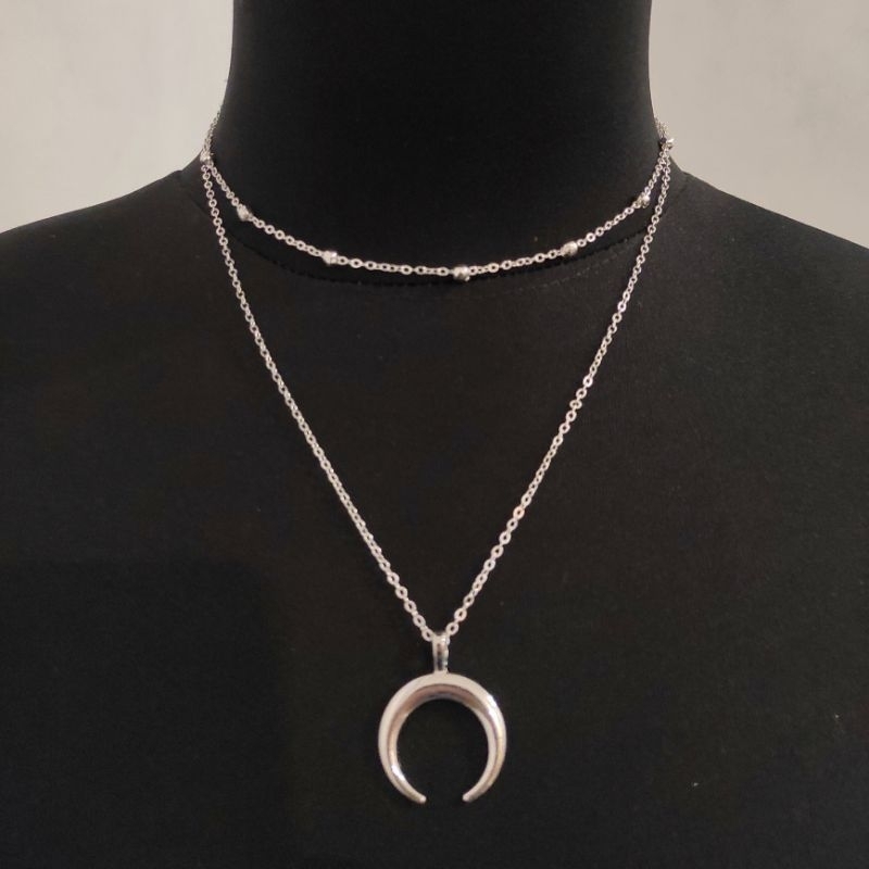 Kalung Bulan 2 Layer Kalung Silver Kalung Elegan Kalung Korean Style Kalung Cantik VO