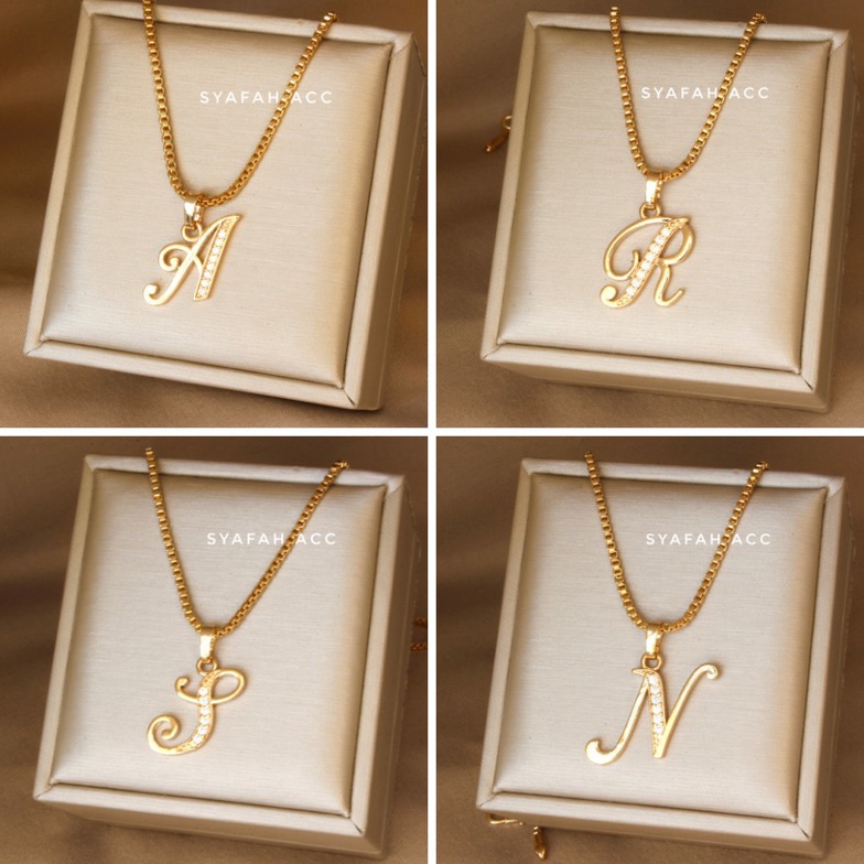Kalung Huruf Inisial Nama Lapis Emas set kalung dan bandul huruf  ART Z3R4