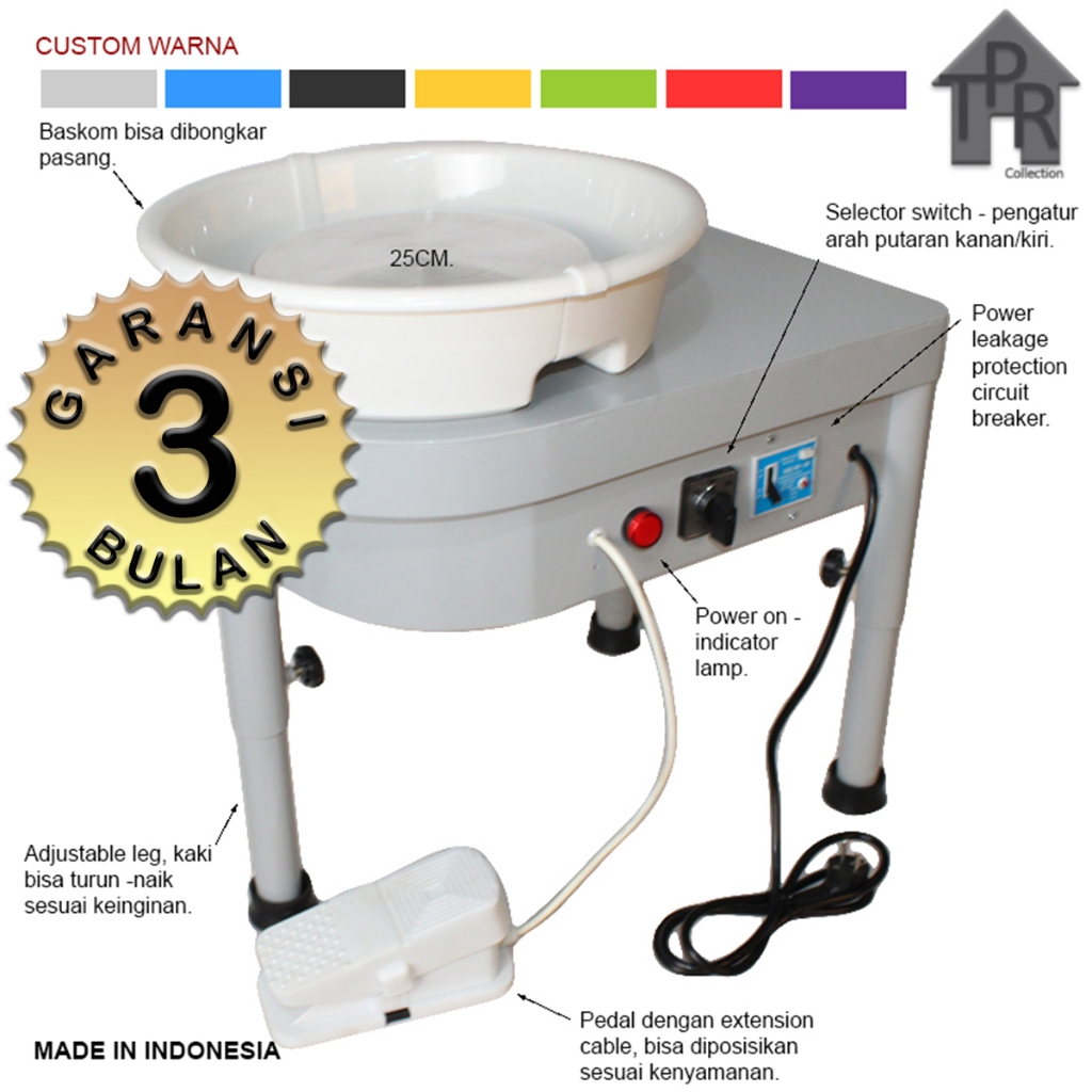 Mesin putar tanah liat electric 350w Clay-On T3525 adjustable leg.