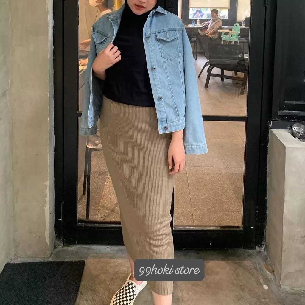 Rok rajut wanita span knit panjang  Bawahan long skirt muslim trendy model kekinian virall / Rok raj