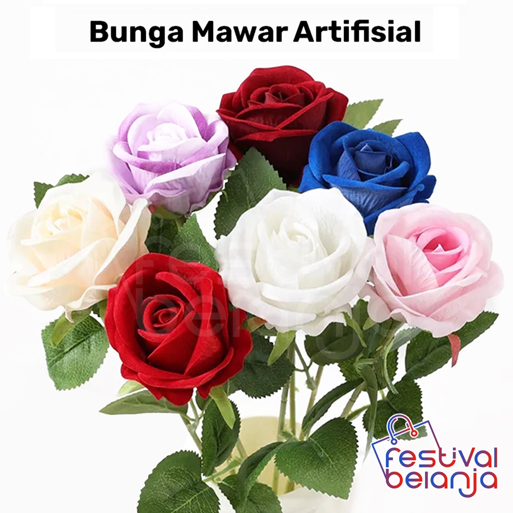 Bunga Mawar Palsu 1 kuntum / Bunga mawar artificial / Bunga mawar rose / bunga mawar hias dekorasi