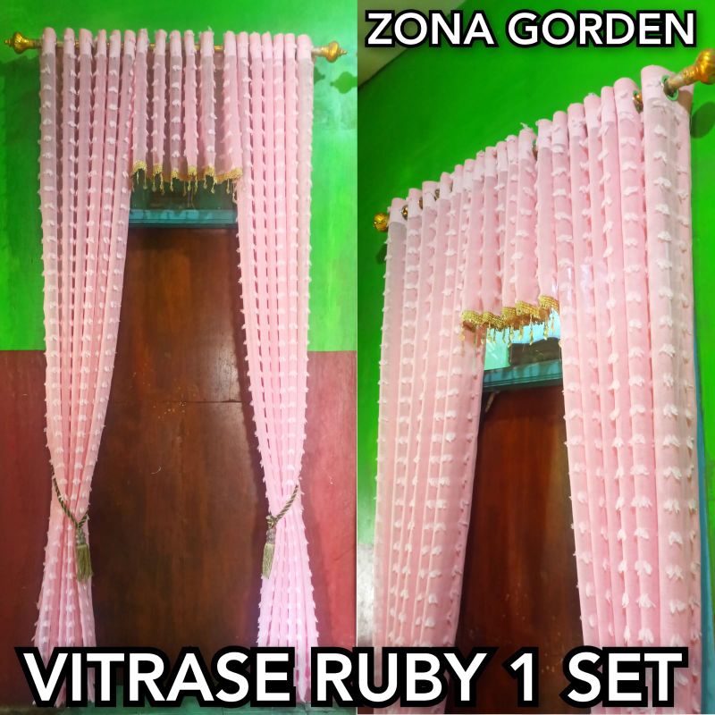 Gorden Jendela Pintu Rumah Vitrase Ruby 1 Set Plus Poni Model Smokring Ukuran LEBAR 140 X TINGGI 230 CM