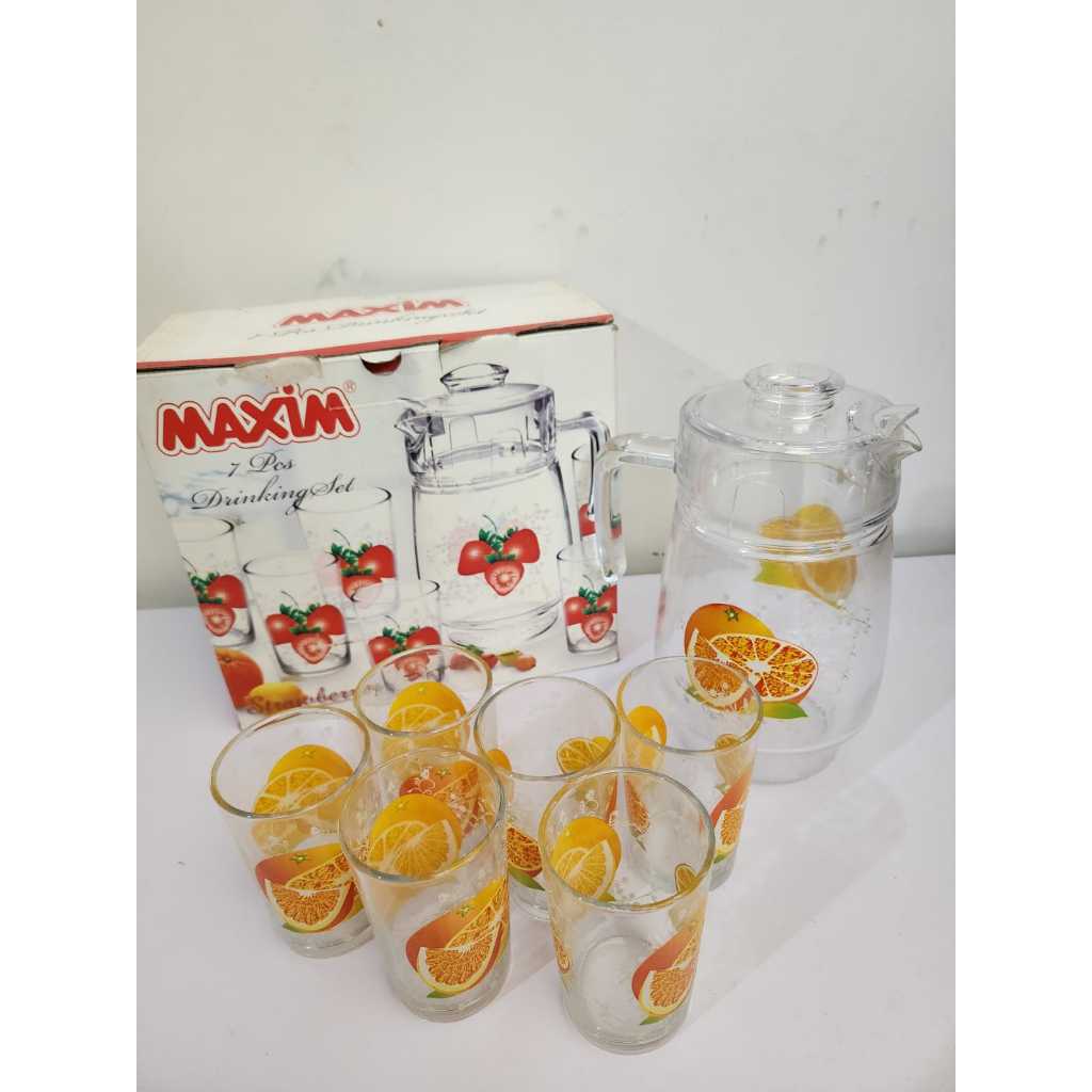 MAXIM Drinking SET 7pcs Teko Kaca 1.6L + 6 Gelas kaca
