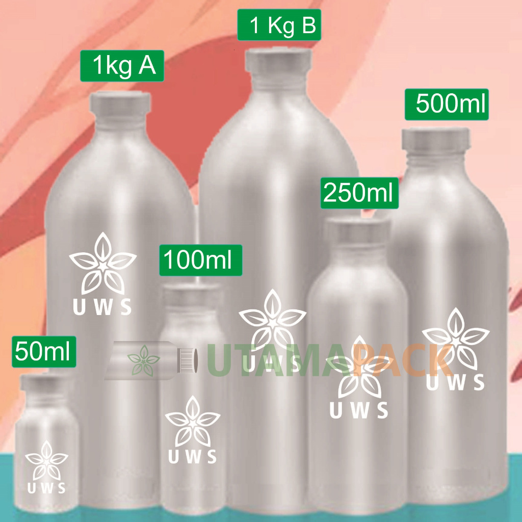 Botol Kaleng Bibit Parfum Aluminium ukuran 50 ml drat untuk simpan kimia, minyak atsiri dan lainya