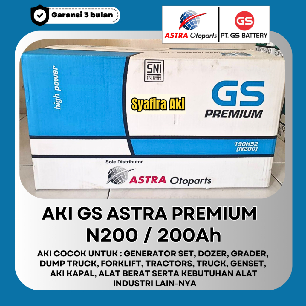 AKI BASAH N200 GS ASTRA PREMIUM 12V 200Ampere + AIR ZUUR