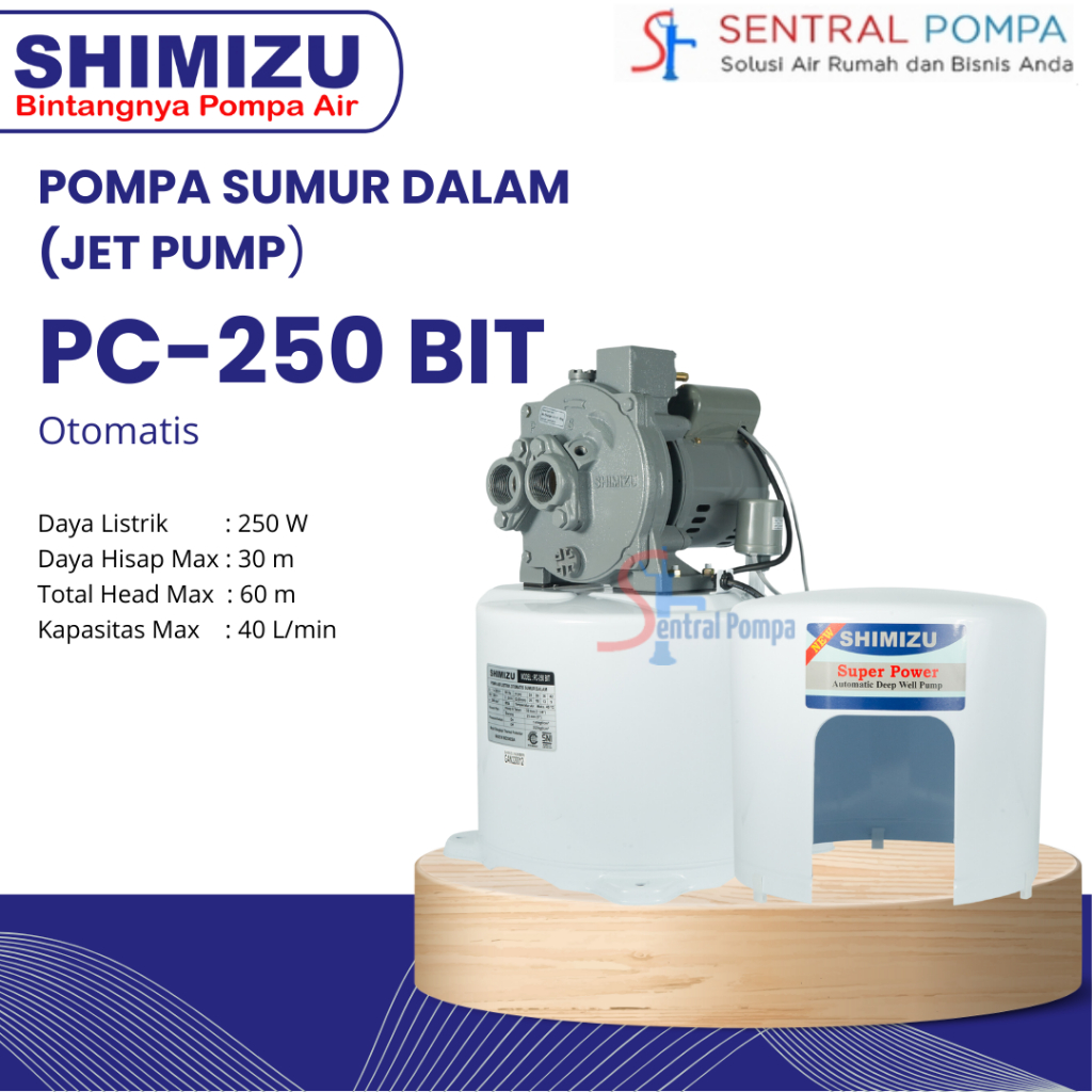 Shimizu PC-250 BIT Pompa Sumur Dalam / Jetpam / Jet Pump 250 watt PC 250 tabung bawah | Sentral Pomp
