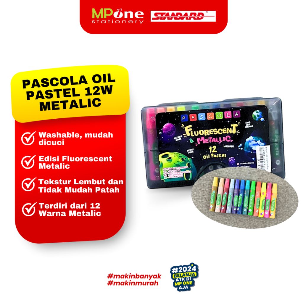 

Standard Pascola Oil Pastel 12 Warna Fluorescent Metallic / Krayon 12W Pascola Warna Metalik