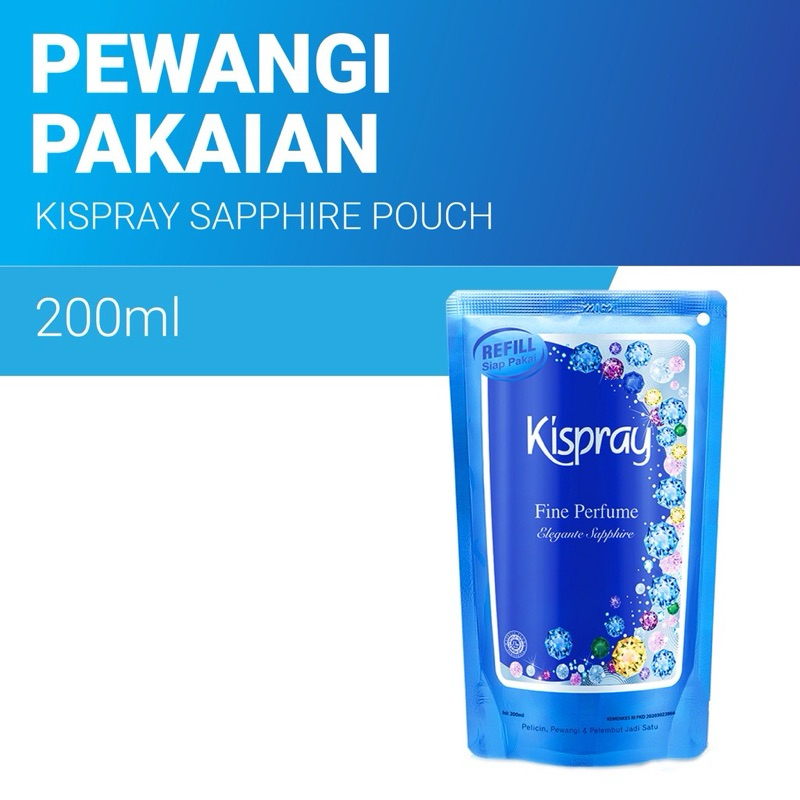 KISPRAY Fine Perfume Refill Pouch 200ml - Elegante Sapphire (Pewangi Pakaian, Anti Bau Apek)