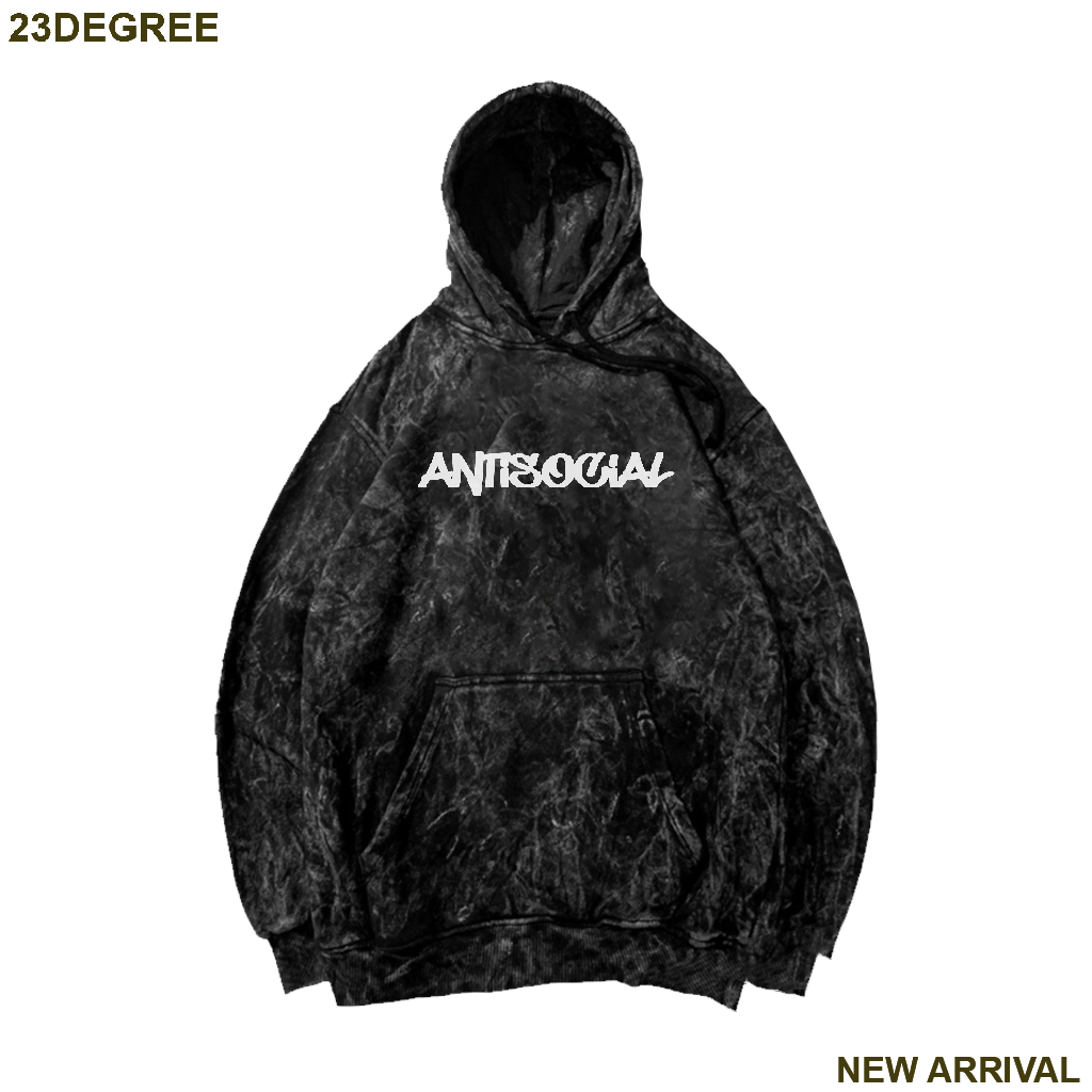 Hoodie Sandwash Hitam Abu Keren Motif Simple ANTI SOCIAL Tulisan Kecil / Sweater ashing / Hoodie Dis