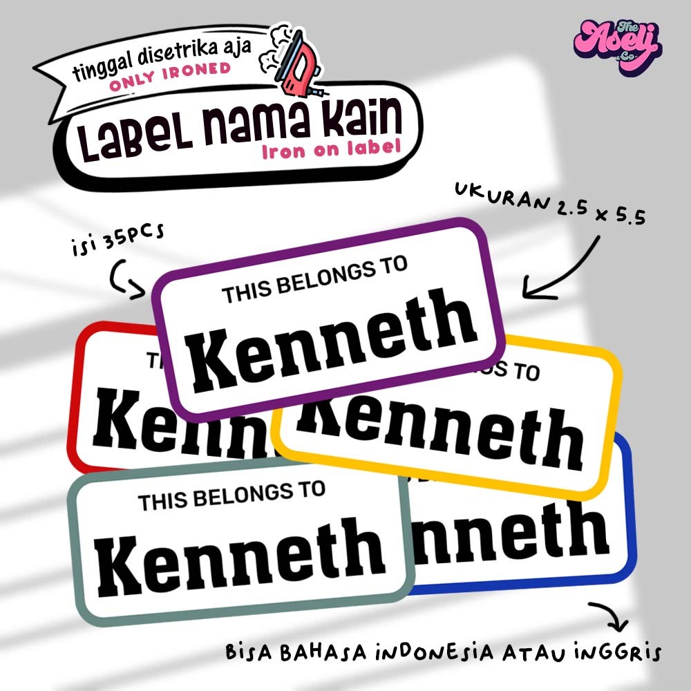 

Label nama iron on untuk kain tinggal setrika custom nama