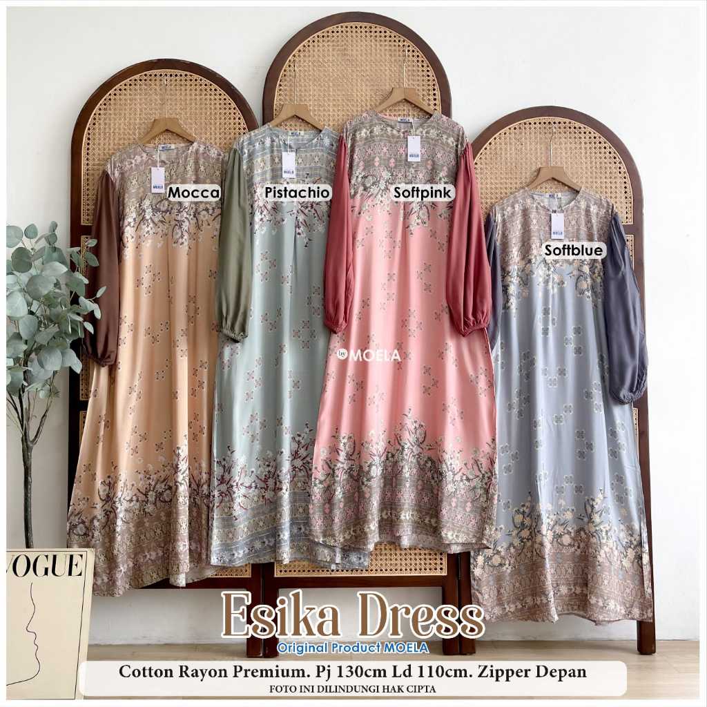 Esika Dress Original Moela Gamis Midi Kombinasi Cotton Rayon Premium Motif