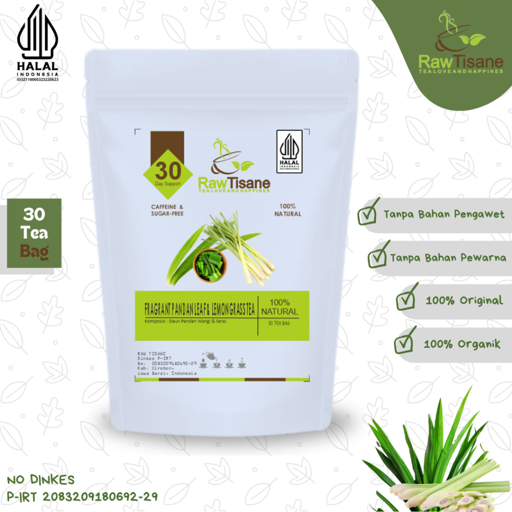 

RAW TISANE Fragrant Pandan Leaf With Lemongrass Tea : Teh Daun Pandan Wangi & Serai Isi 30 Tea Bag