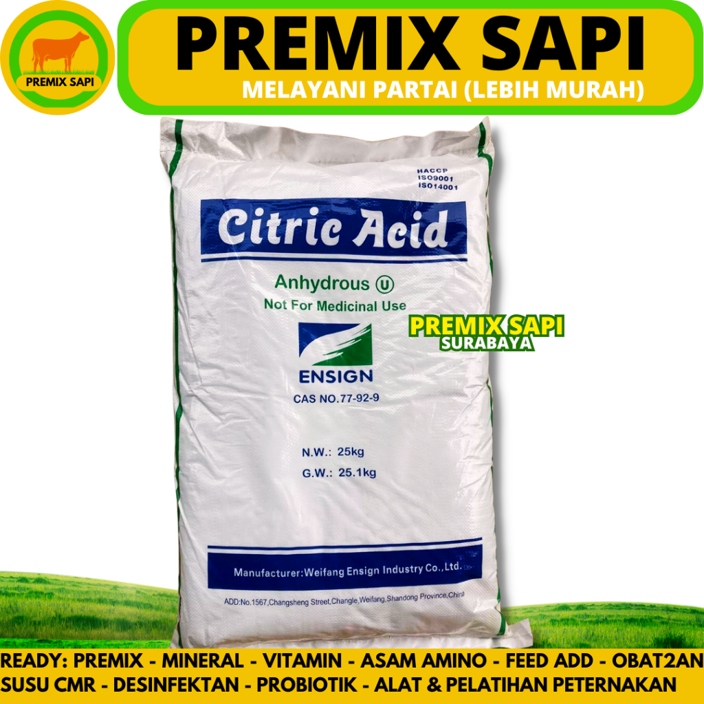 

CITRIC ACID ANHYDROUS 25 KG (1 SAK) - Citroen Asam Sitrat - Asam Sitrun Food Grade