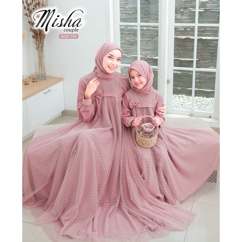 ART N73J MISHA DRESS COUPLE MOM AND KIDS BAHAN SYAKILLA MIX TILE DOT APLIKASI RENDA GAMIS COUPLE IBU