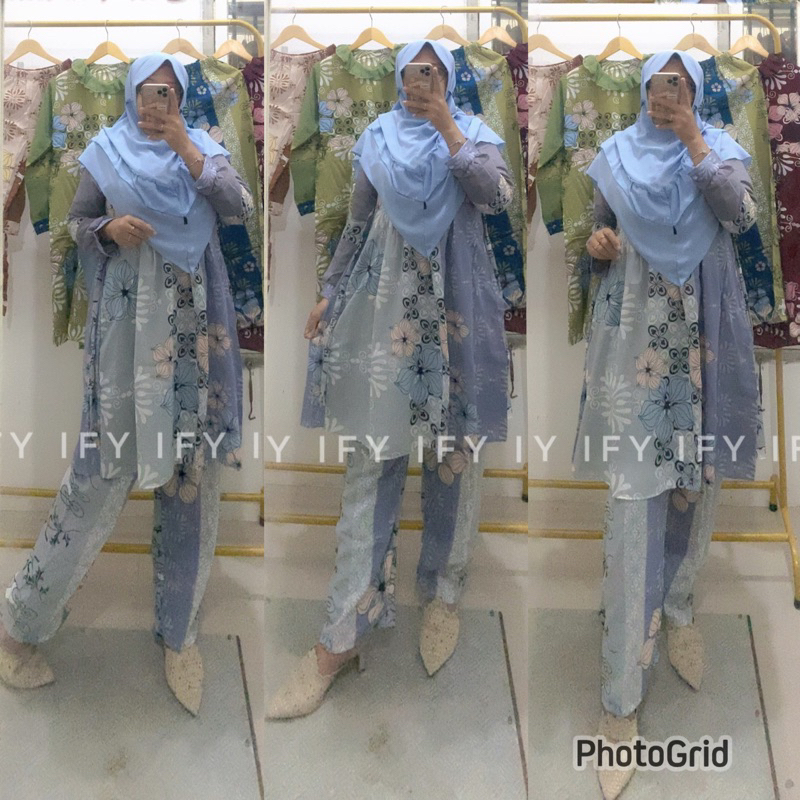 Setelan One set Celana Tunik Long Busui Jumbo Motif Bunga
