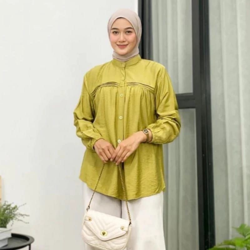 Blouse Aryani polo linen/kemeja basic/kemeja busui frendly