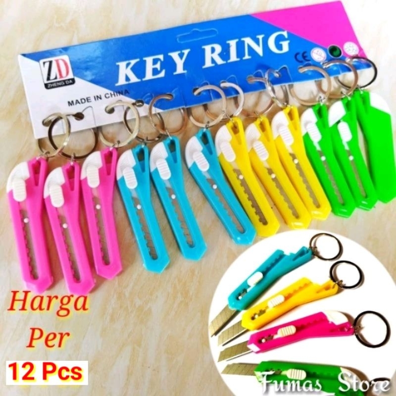12 Pcs Souvernir Gantungan Kunci Cutter Grosir Ganci Unik Keychain Ring Cutter Murah