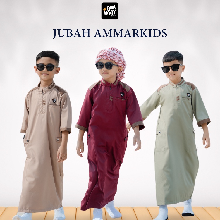 ART N23E Ammar Kids  Jubah Anak Laki Laki Model Terbaru Lengan 34 King Faisal Jim  gamis anak laki l