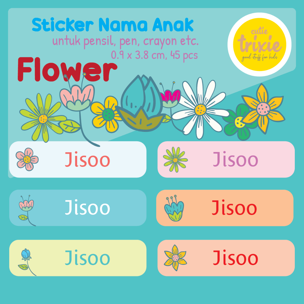 

Sticker label nama anak untuk pensil pen crayon Flower