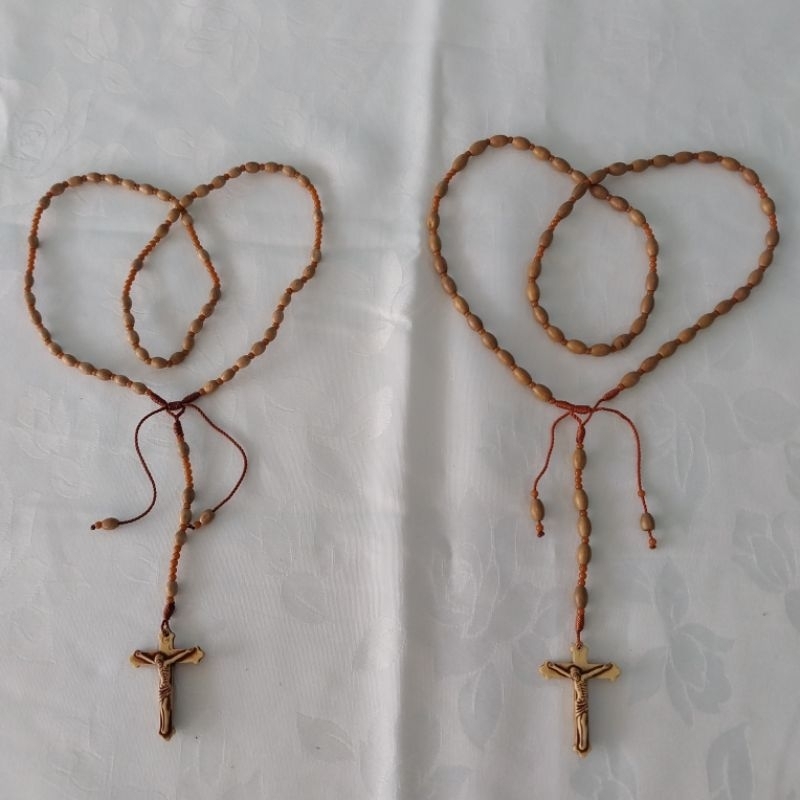 Rosario Tali Manik Kayu Oval 6mm dan 8mm, Kalung Doa Katolik untuk Souvenir Rohani