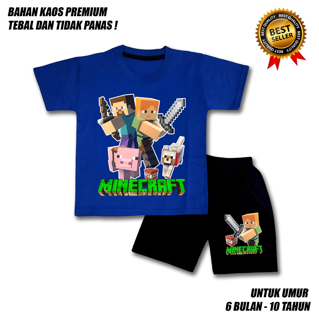 SETELAN ANAK LAKI LAKI PEREMPUAN MINECRAFT 2 CELANA HITAM BAHAN PREMIUM