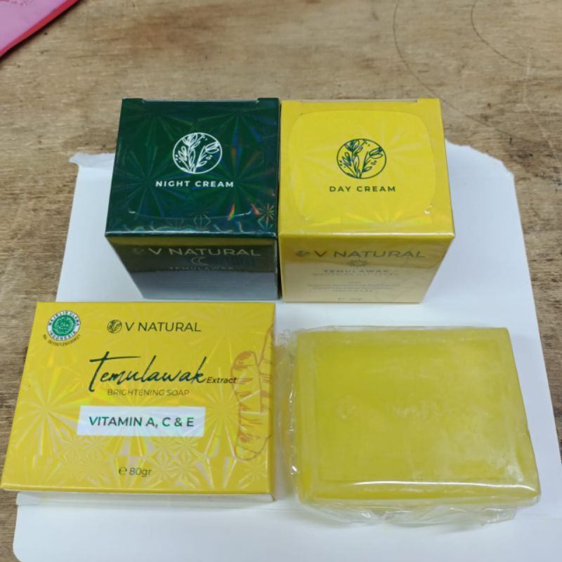[ Paket 3in1 ] V Natural Temulawak Cream Siang Malam & Sabun Batang