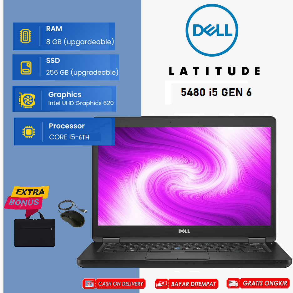 Laptop Dell Latitude 5480 Core i7 Gen 6 RAM 16GB-256SSD Layar 14inc