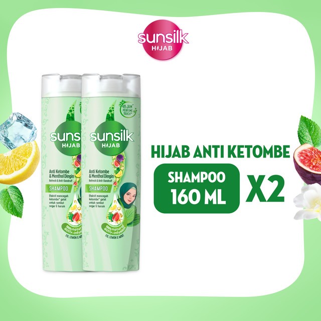 Sunsilk Hijab Shampo Anti Ketombe & Menthol Dingin 160Ml Rambut Segar & Harum 48 Jam x2