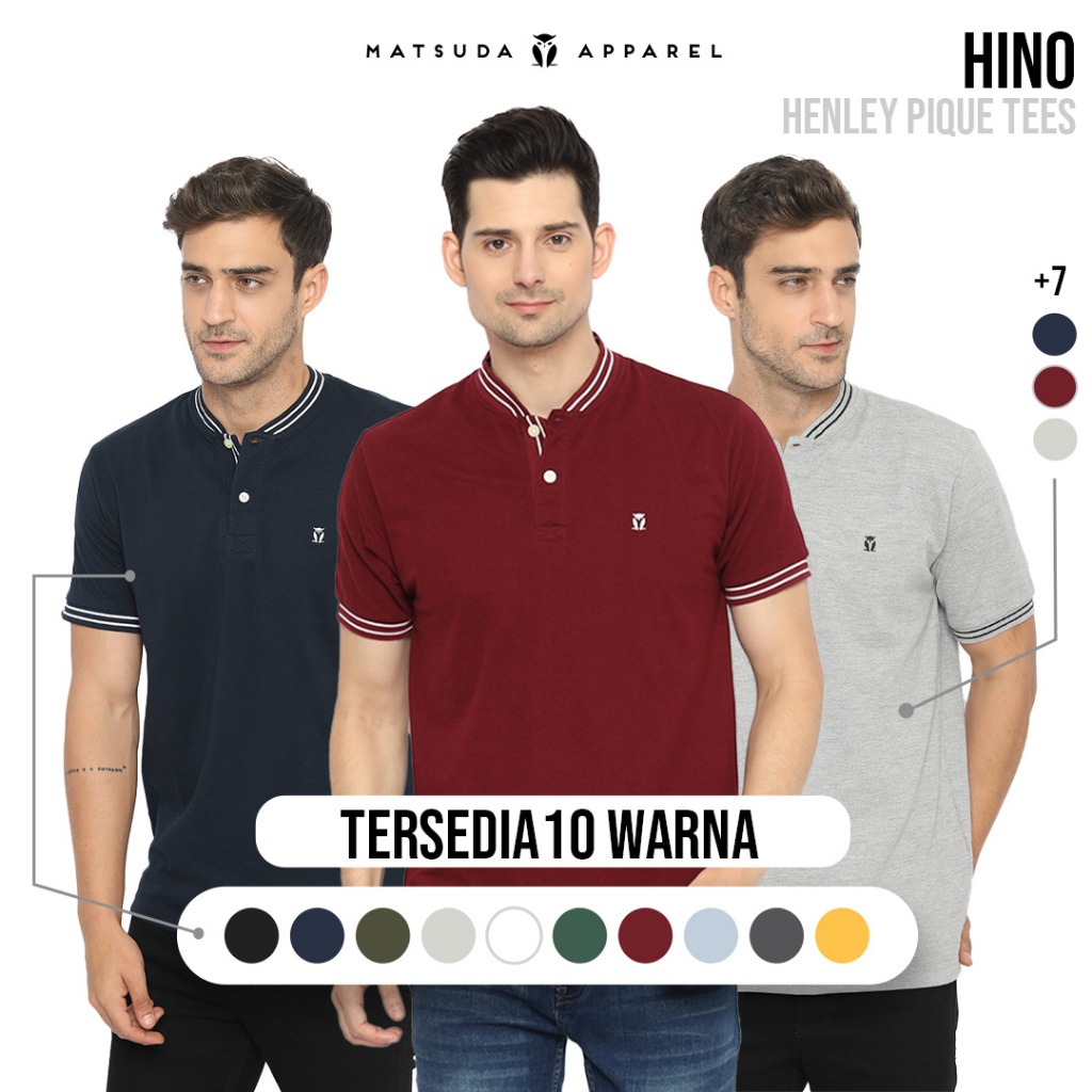 MATSUDA Hino Kaos Pria Henley Pique