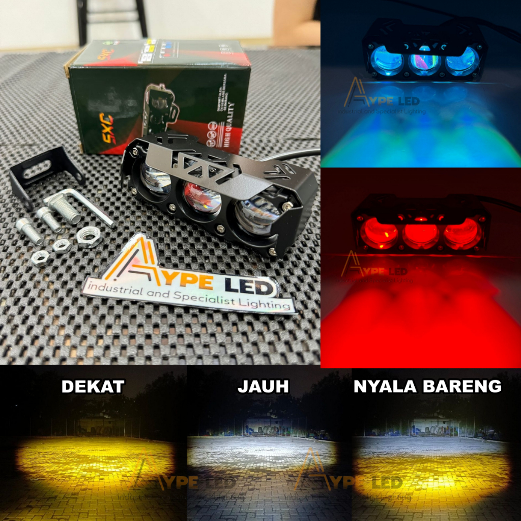 Lampu Tembak Sorot SQL 3 Mata Mini plus Devil eyes Senja Full alumunium Waterproof Universal Motor M